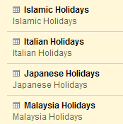 Google Holiday Calendars