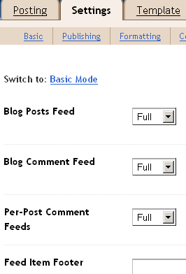 Blogger Feed Settings