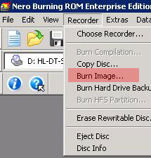 Using Nero to burn .iso image